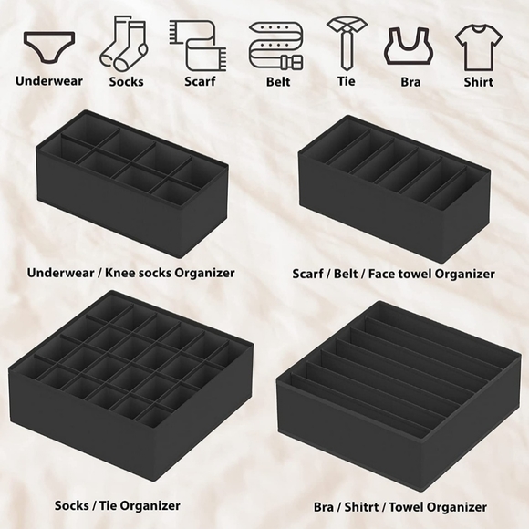 Set of 4 Fabric Drawer Organizers (Foldable) For Underwear and Bras - Picture 5 of 9